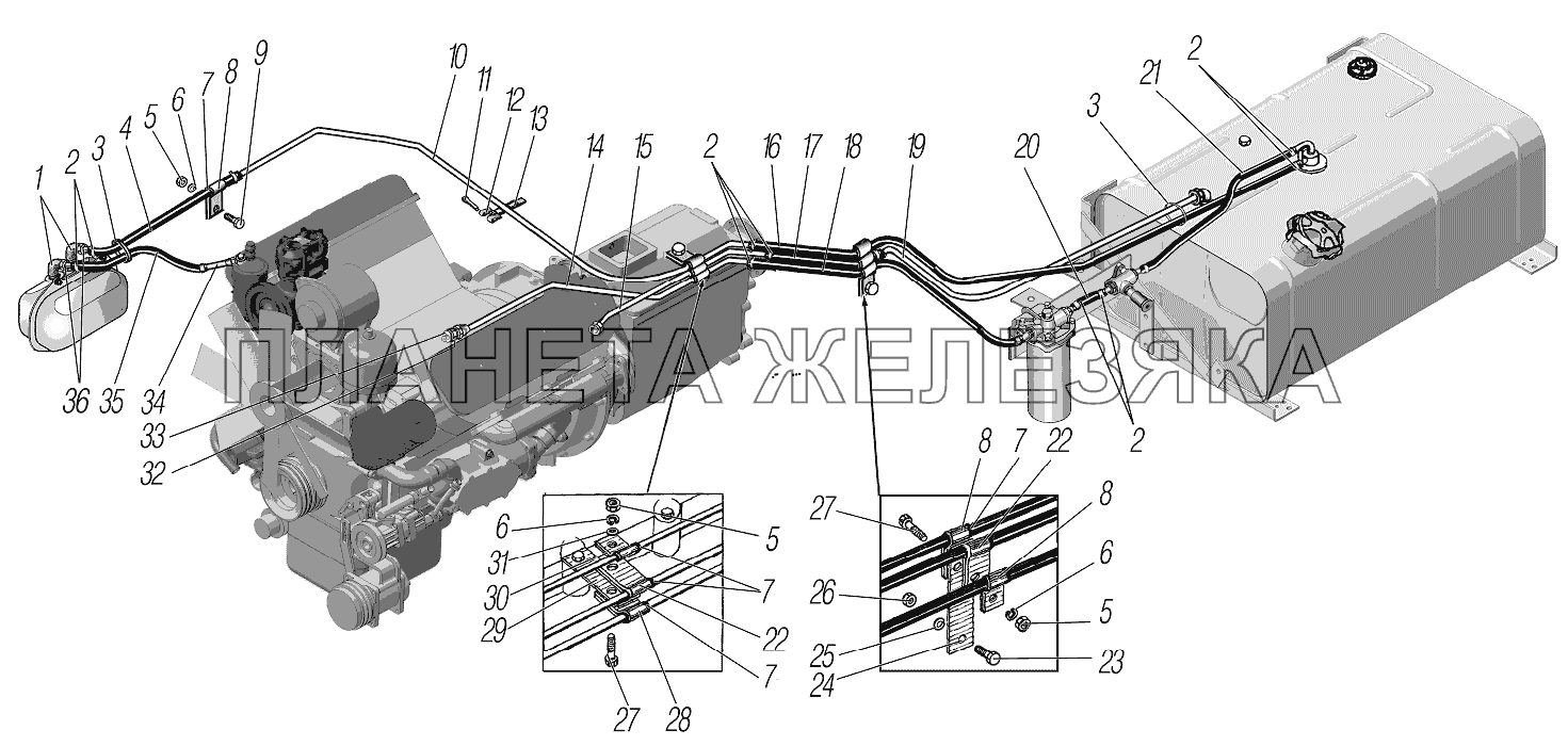 Трубопроводы и шланги системы питания УРАЛ-4320-1951-58