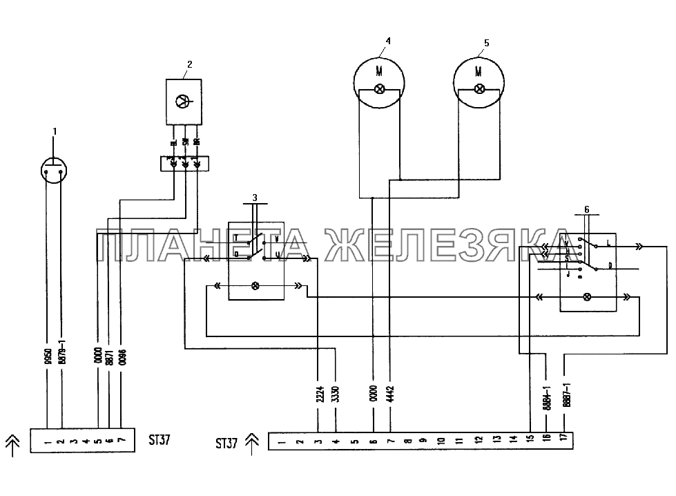 Схема электрическая подключения приборов на мотоотсеке УРАЛ-532301