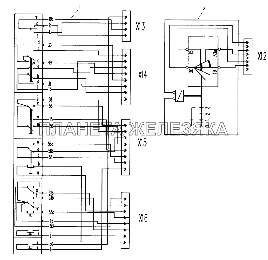 Схема электрическая приборов, расположенных на рулевой колонке УРАЛ-532301