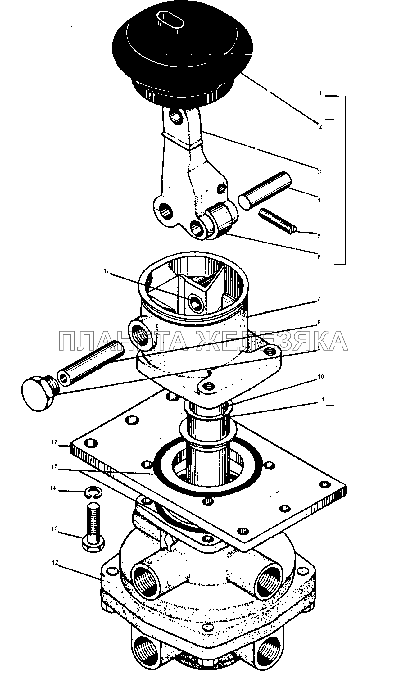Тормозной двухсекционный кран с рычагом УРАЛ-5557-31
