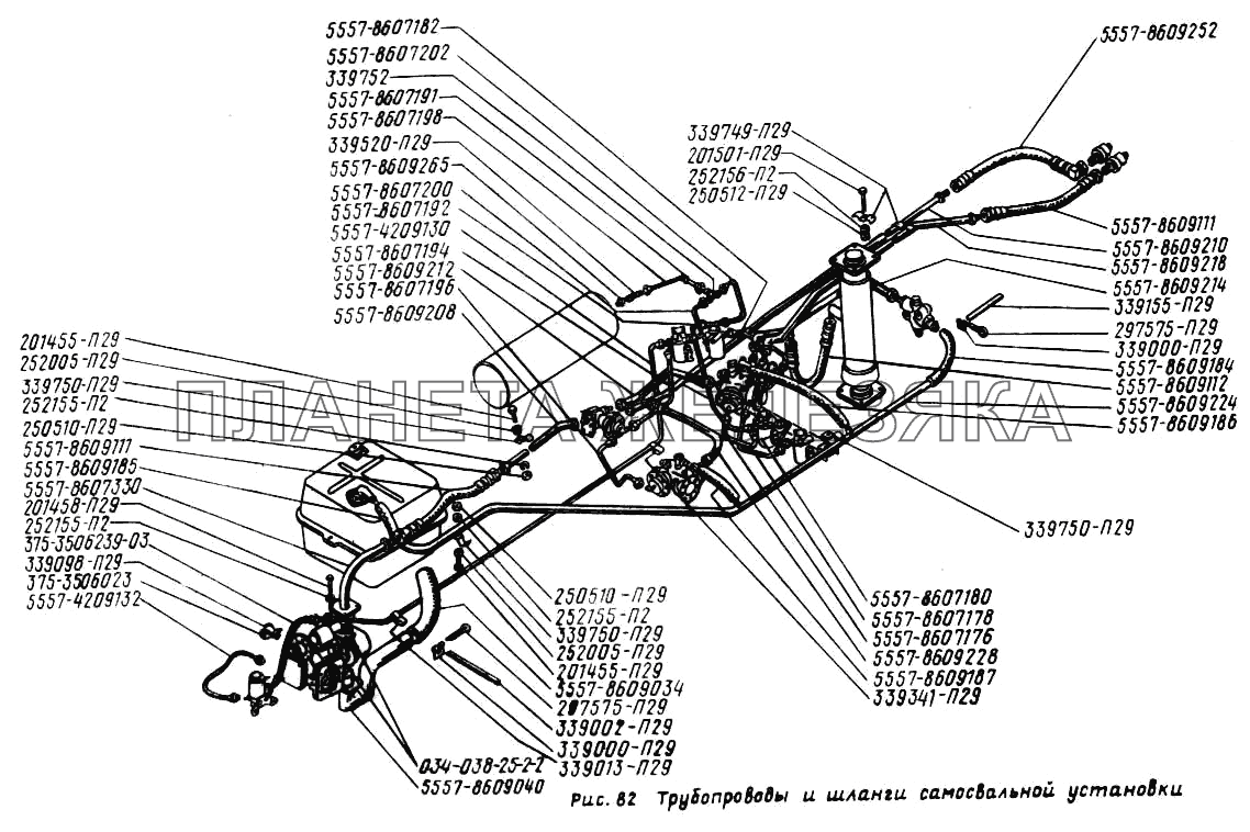 Трубопроводы и шланги самосвальной установки УРАЛ-5557