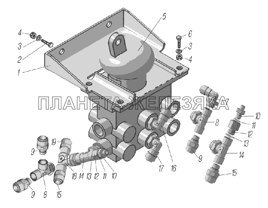 Установка крана тормозного УРАЛ-55571-1121-70