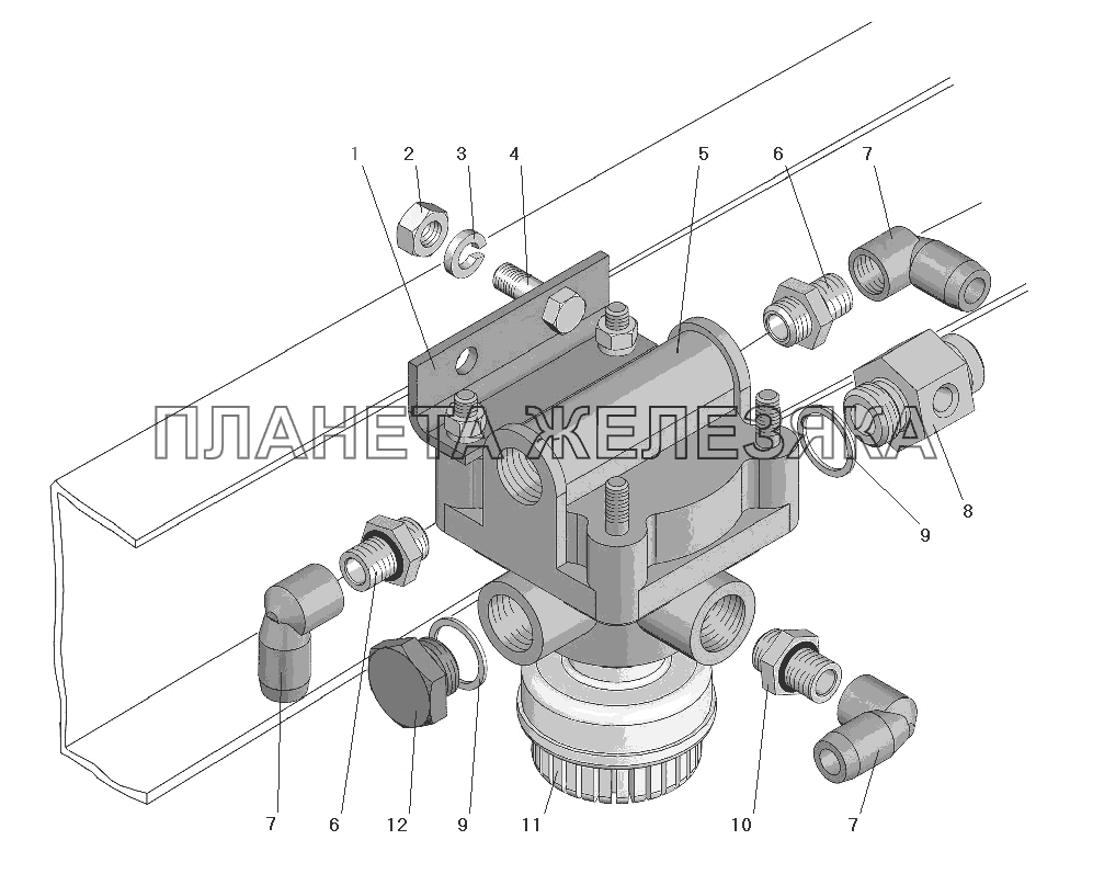 Установка ускорительного клапана (для стояночного тормоза) УРАЛ-63674