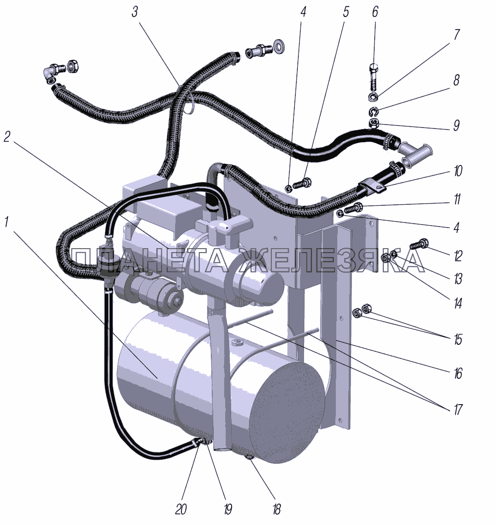 Установка агрегатов системы предпускового подогрева двигателя УРАЛ-6370-1151