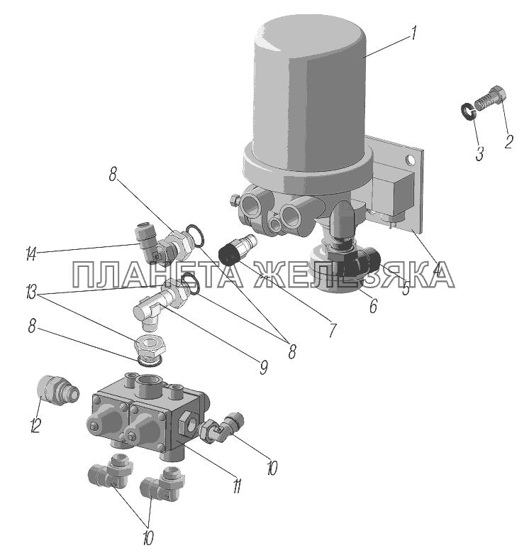 Установка влагомаслоотделителя и 4-х контурного защитного клапана УРАЛ-6370-1151