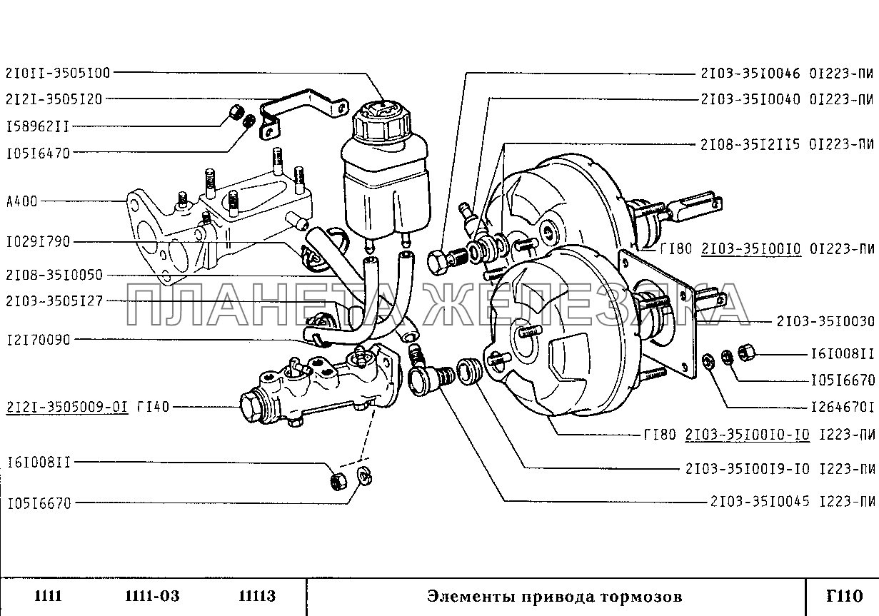 Элементы привода тормозов ВАЗ-1111 