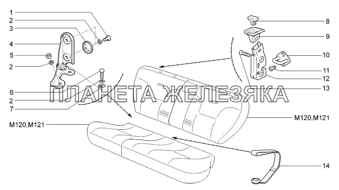 Механизм установки заднего сиденья LADA-1117, 1118, 1119