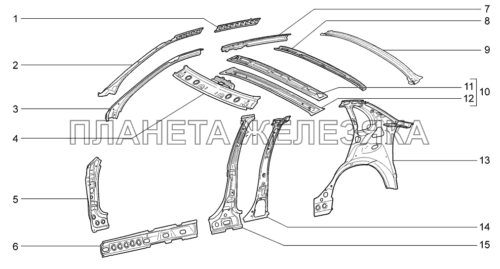 Каркас боковины и задка LADA-1117, 1118, 1119