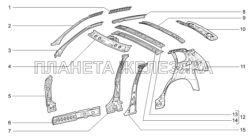 Каркас боковины и задка LADA-1117, 1118, 1119