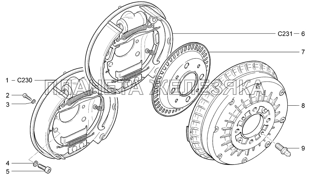 Тормоза задние в сборе LADA-1117, 1118, 1119