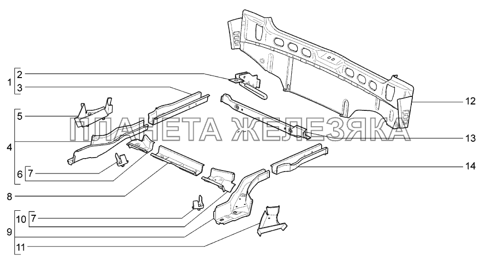 Каркас заднего пола LADA-1119 Sport