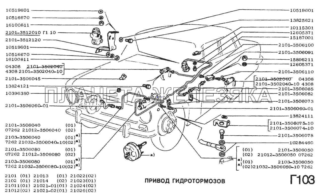 Система гидротормозов ВАЗ-2101