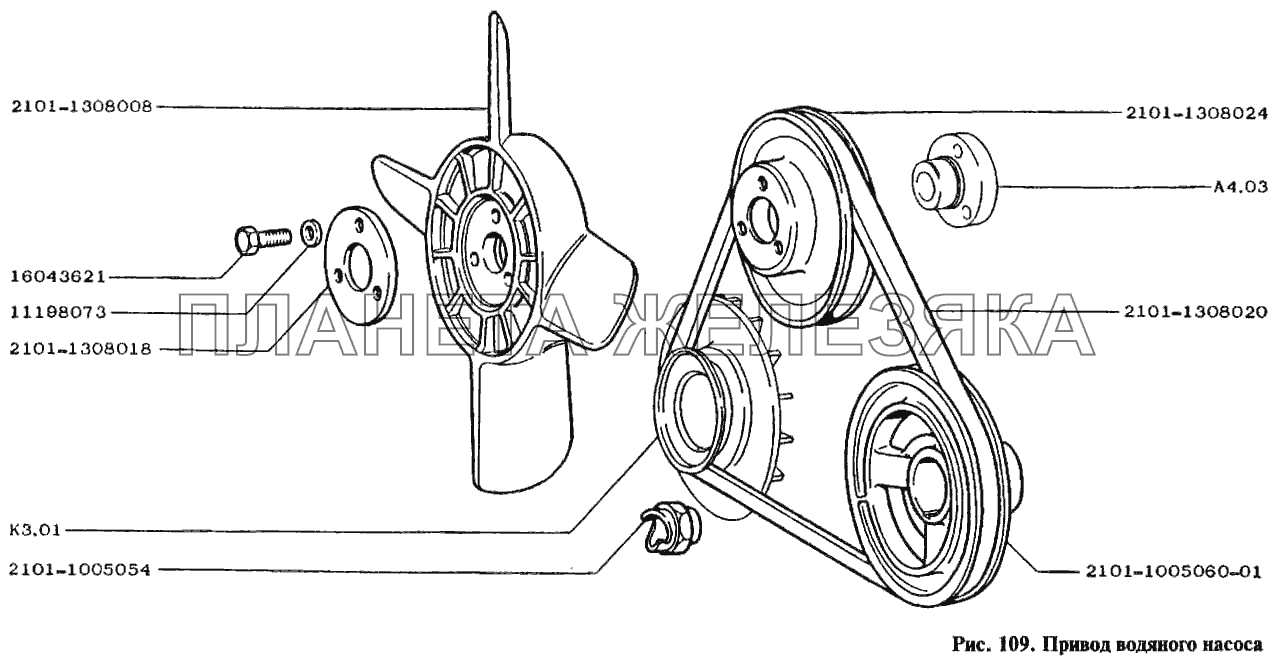 Привод водяного насоса ВАЗ-2105