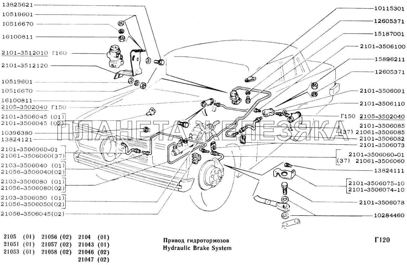 Привод гидротормозов ВАЗ-2104, 2105
