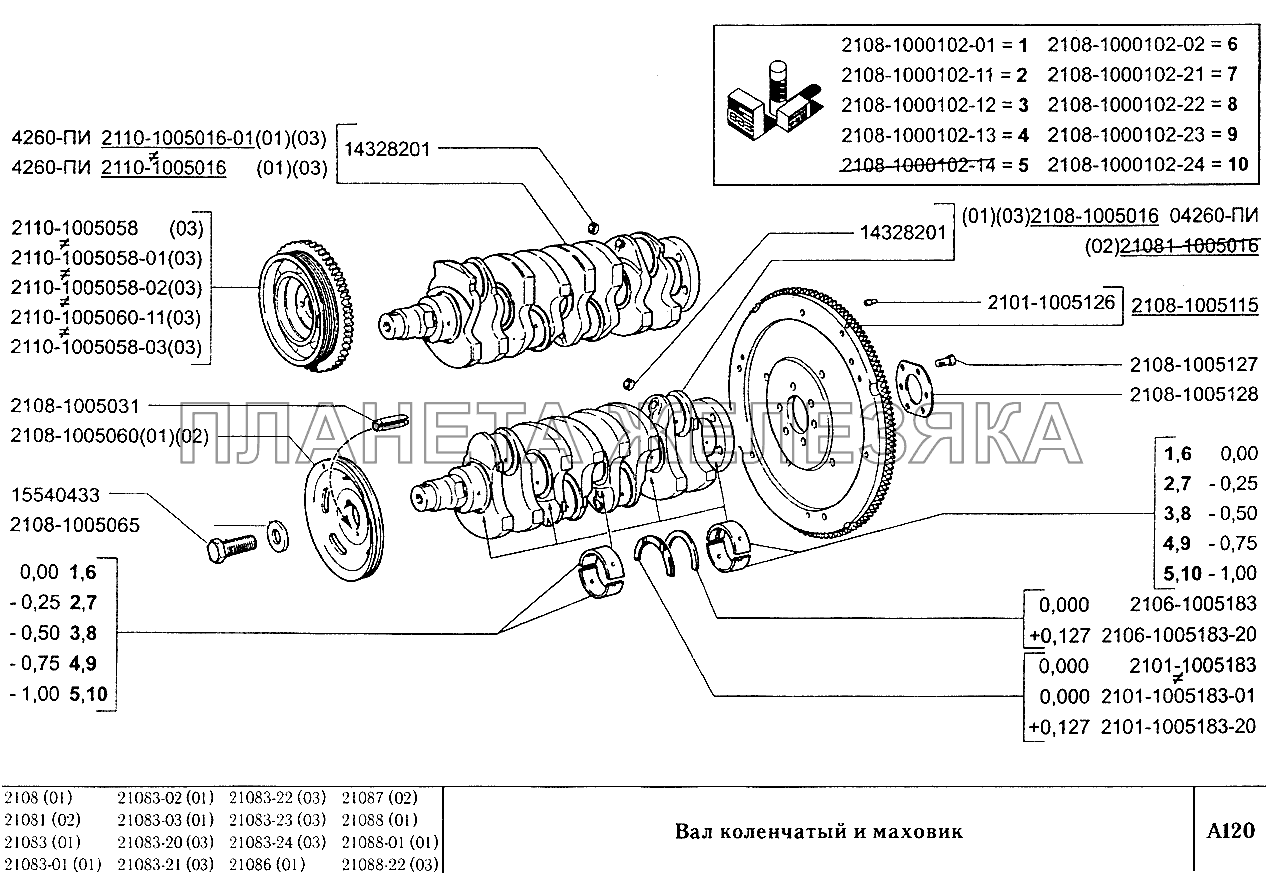 Вал коленчатый и маховик ВАЗ-2108
