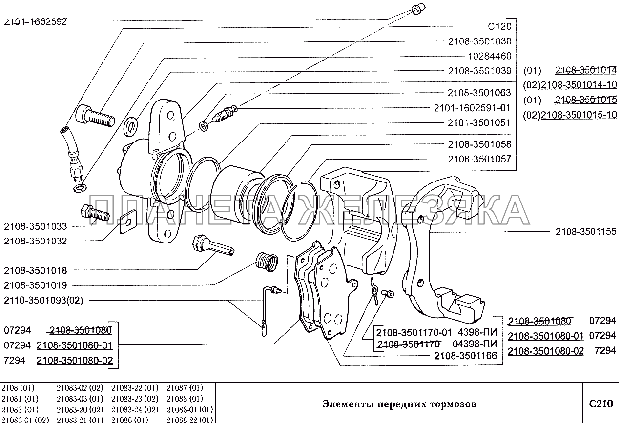 Элементы передних тормозов ВАЗ-2108