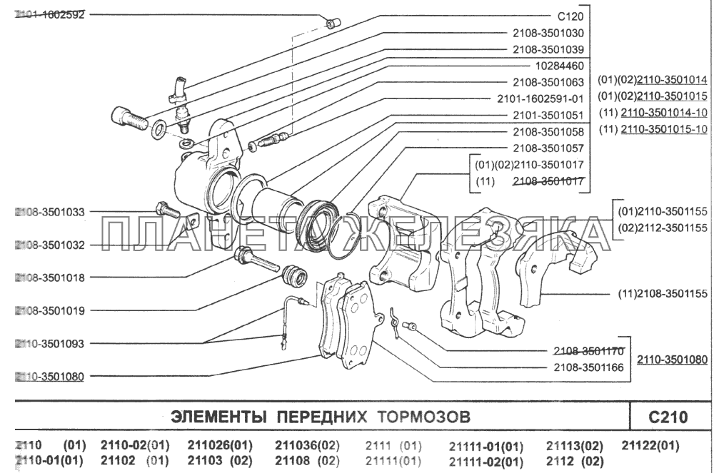 Элементы передних тормозов ВАЗ-2110 (2007)