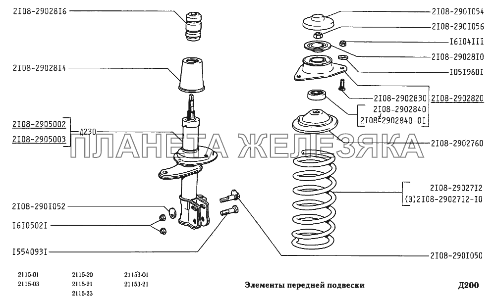 Элементы передней подвески ВАЗ-2115