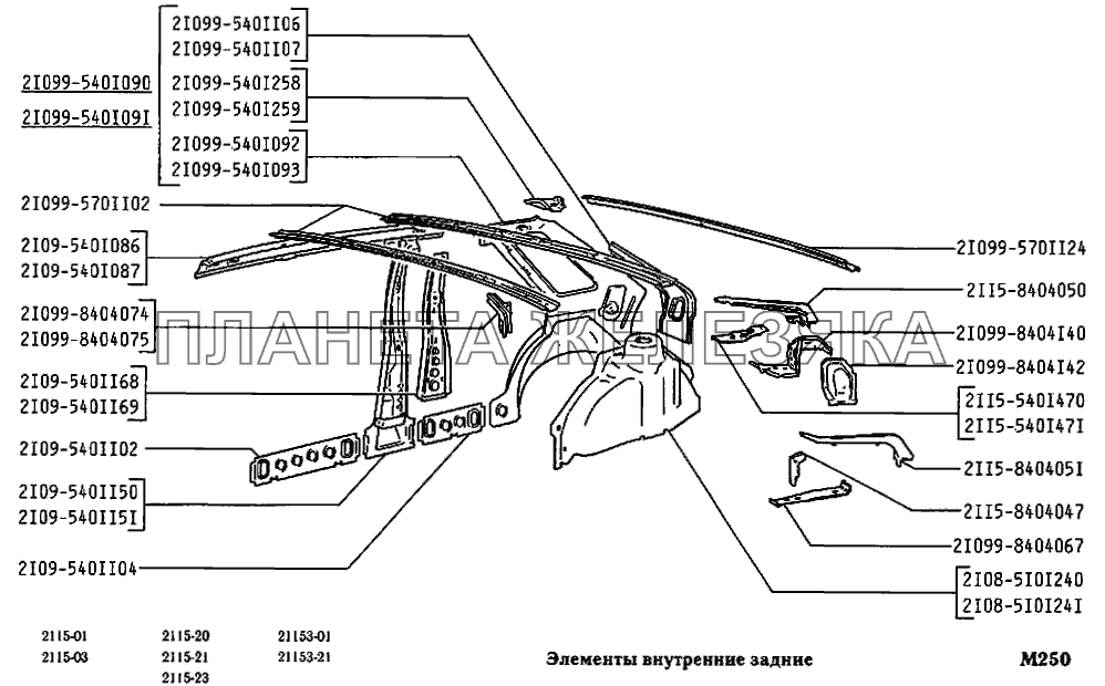 Схема кузовных деталей ваз 2115