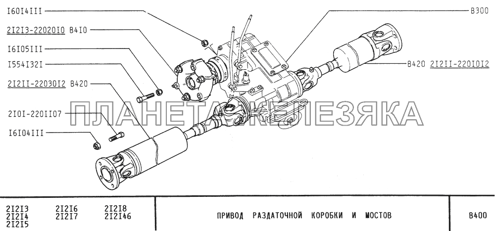 Привод раздаточной коробки и мостов ВАЗ-21213