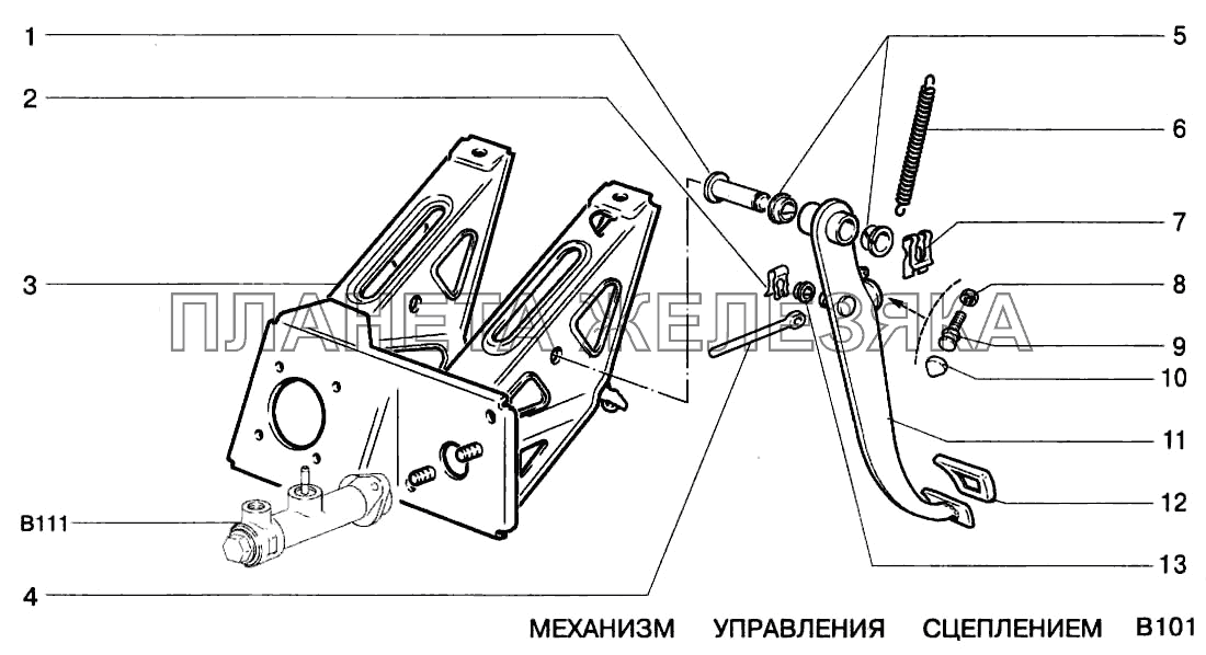 Механизм управления сцеплением ВАЗ-2123