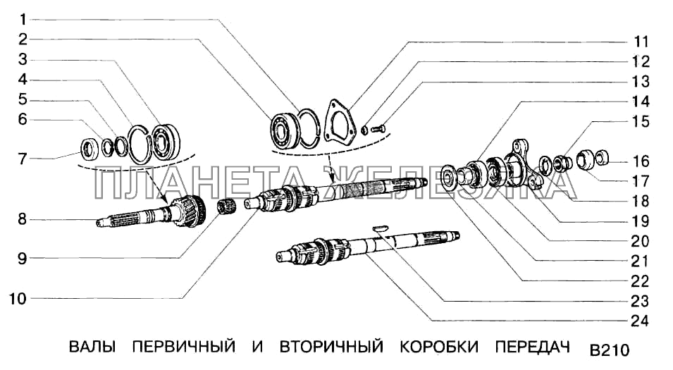 Валы первичный и вторичный коробки передач ВАЗ-2123