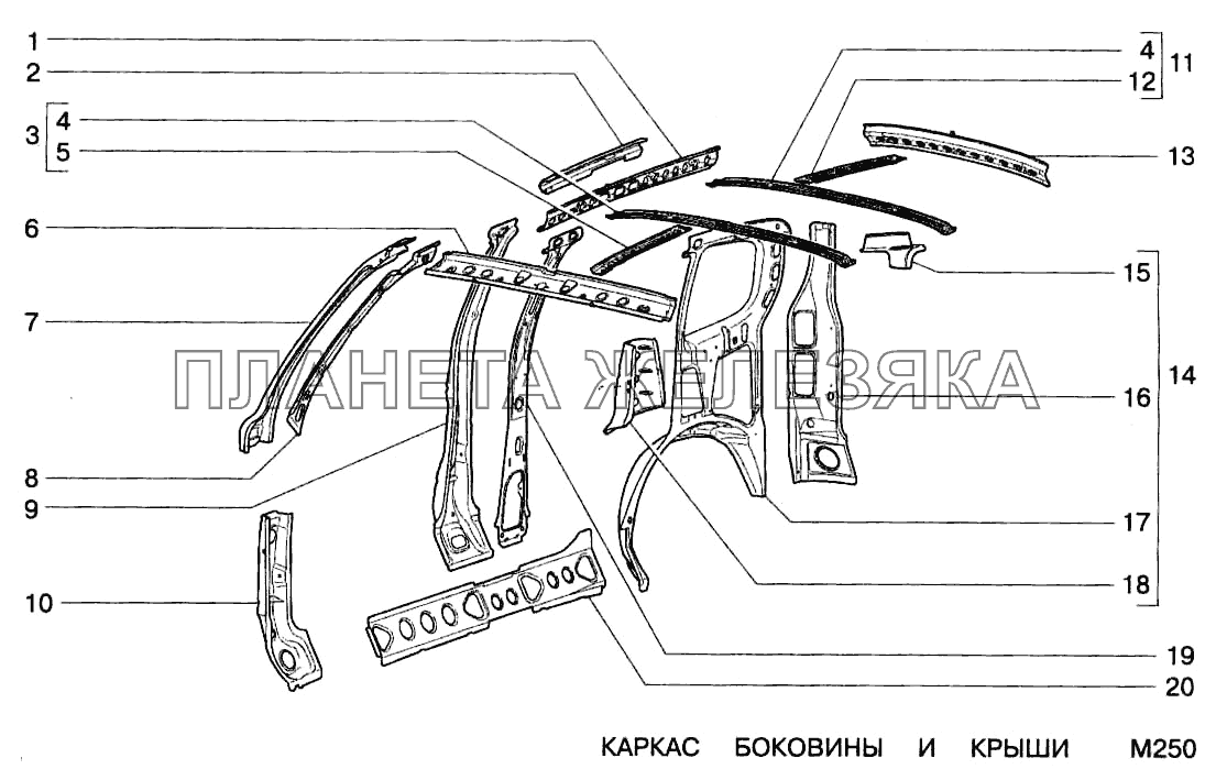 Каркас боковины и крыши ВАЗ-2123