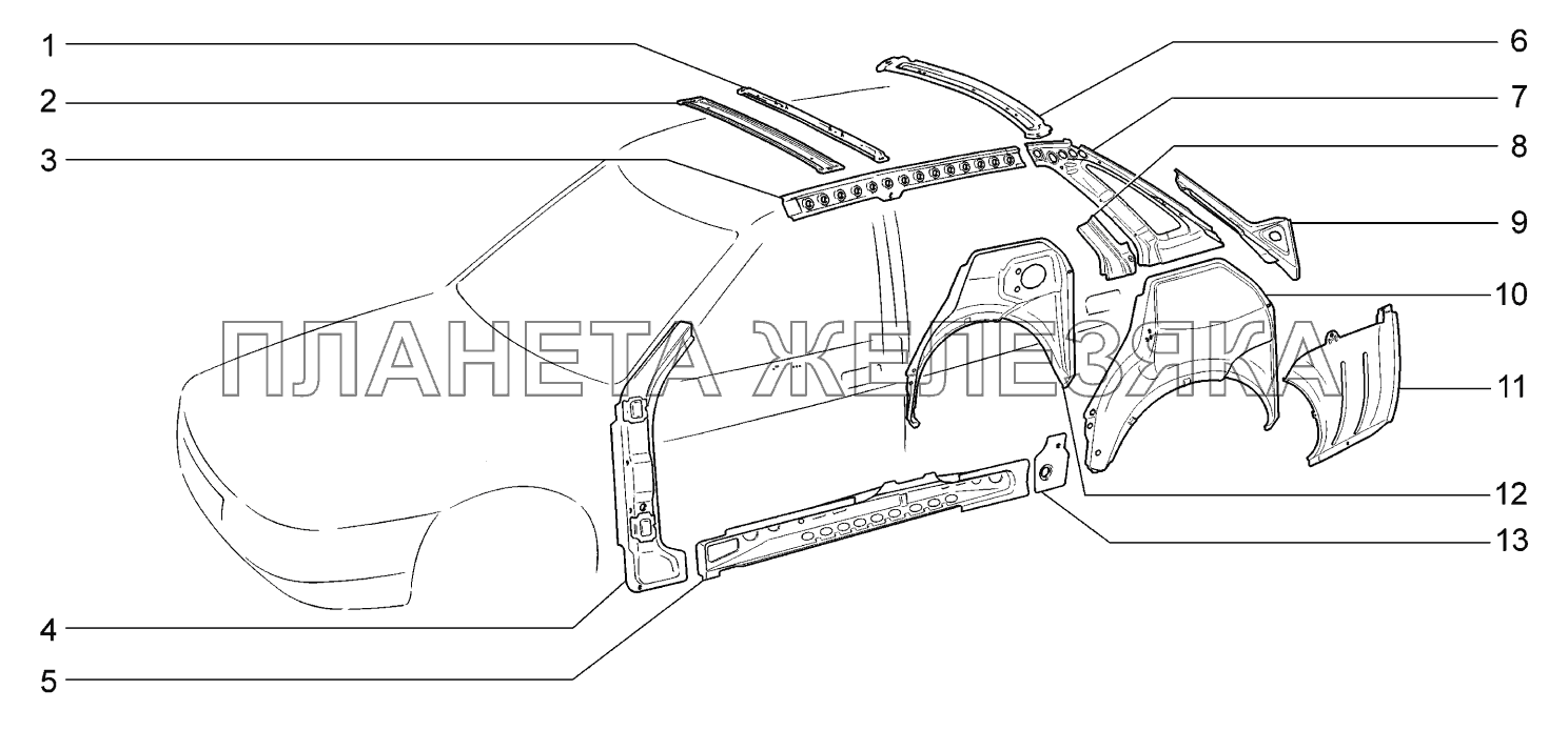 Элементы боковины и задка ВАЗ-2170 