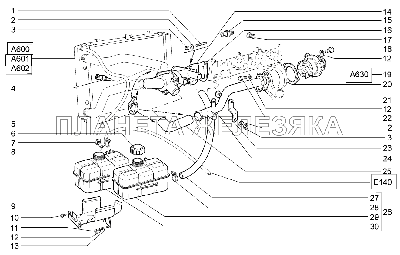 Трубопроводы и бачок расширительный ВАЗ-2170 
