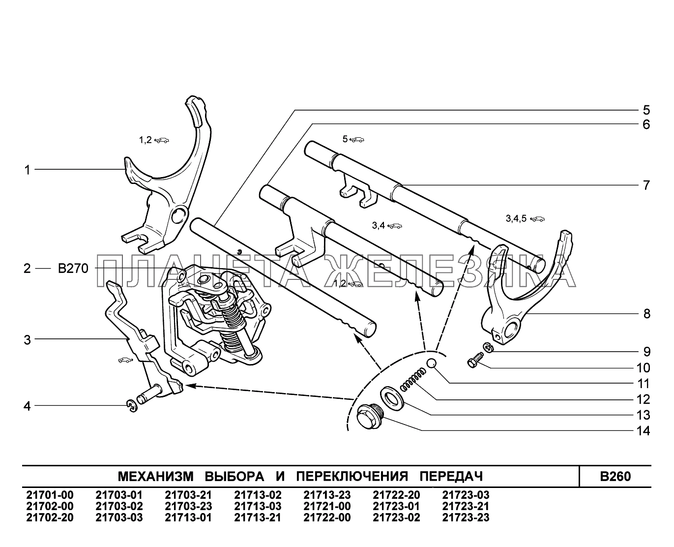 B260. Механизм выбора и переключения передач ВАЗ-2170 
