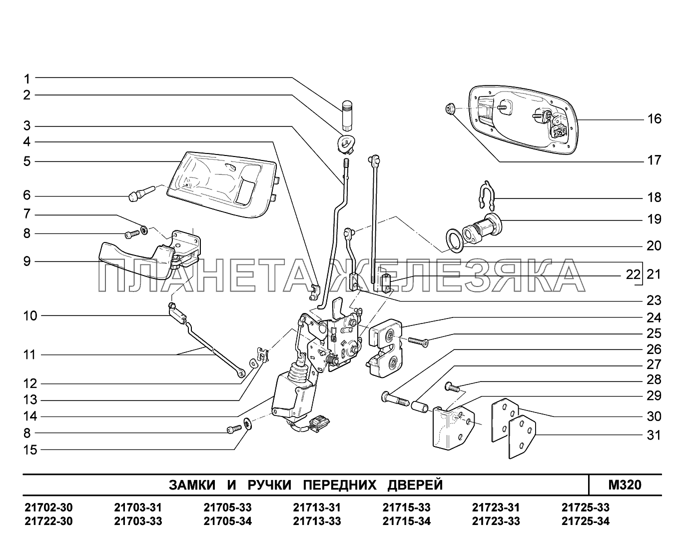 M320. Замки и ручки передних дверей ВАЗ-2170 