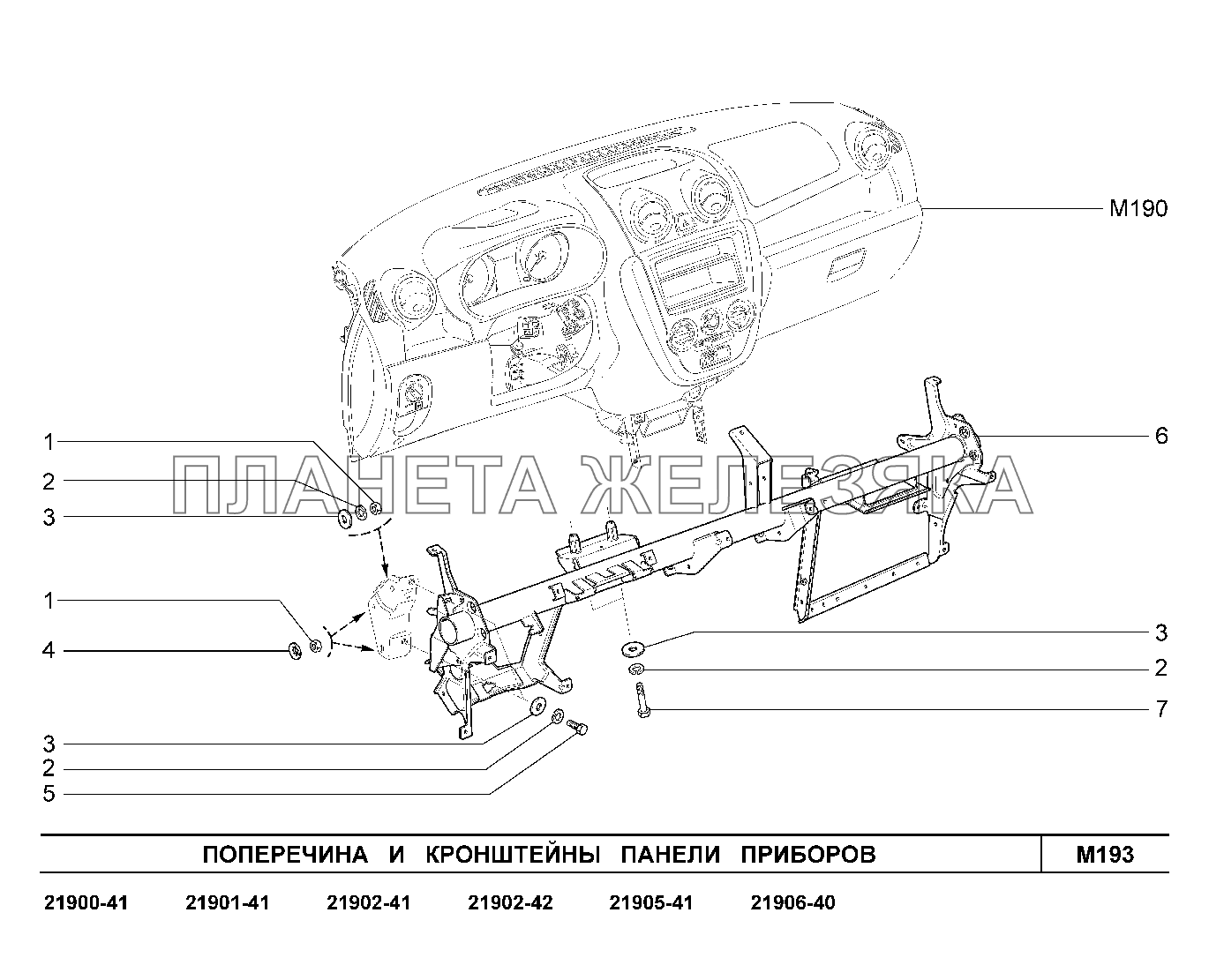 M193. Поперечина и кронштейны панели приборов Lada Granta-2190