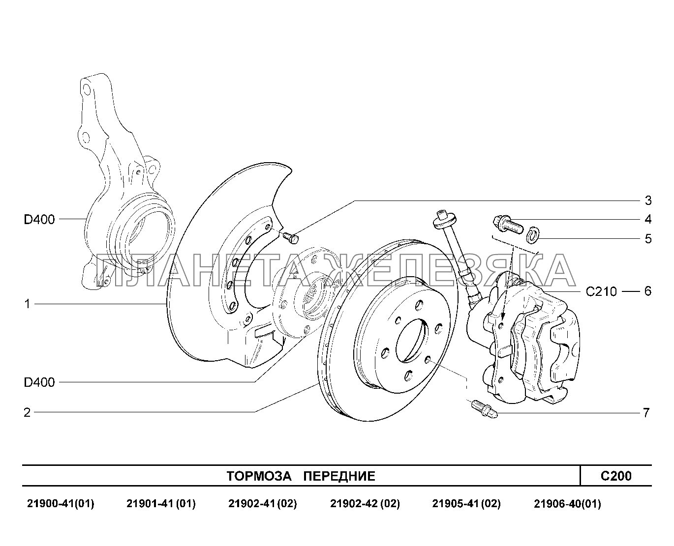 C200. Тормоза передние Lada Granta-2190