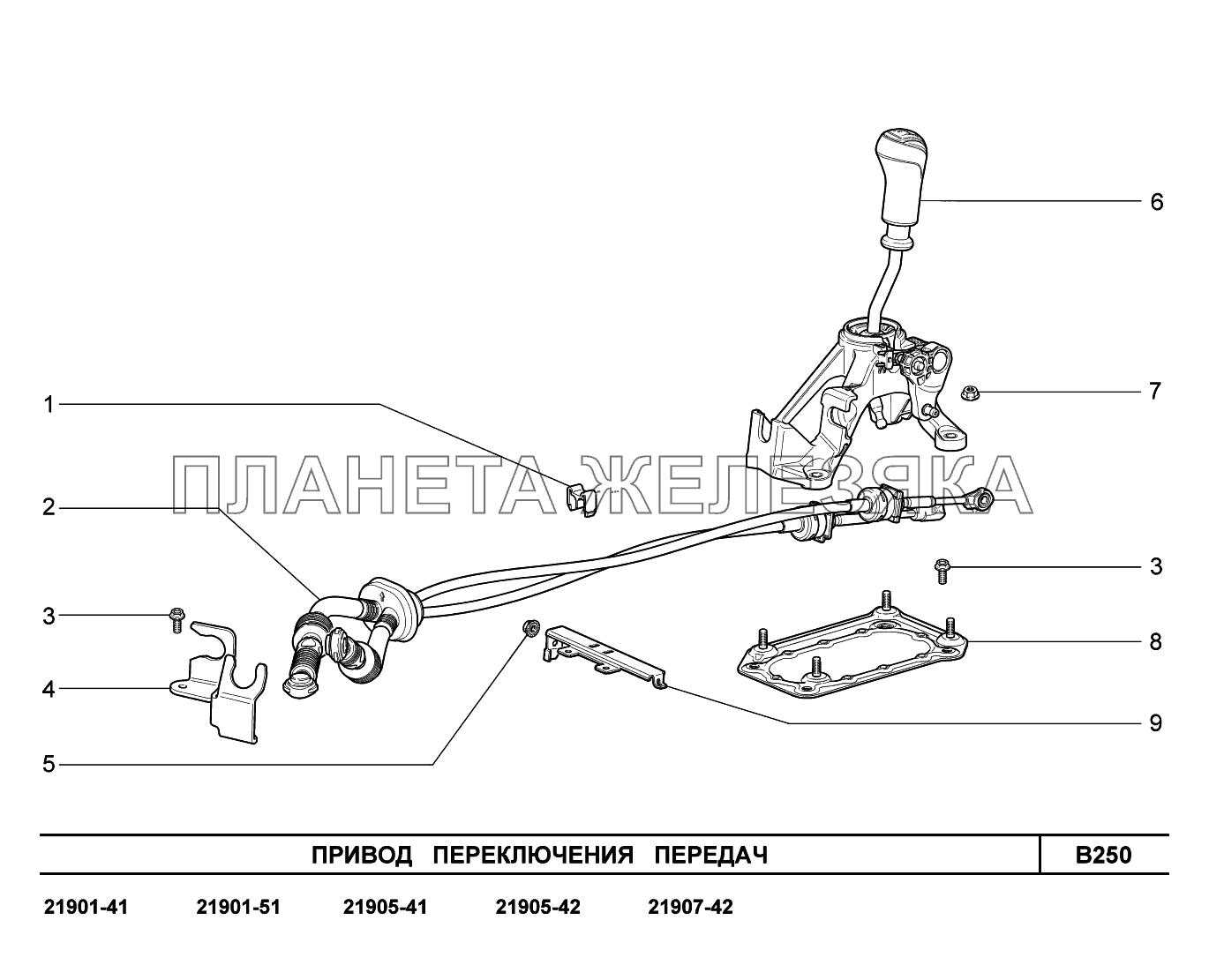 B250. Привод  переключения  передач Lada Granta-2190