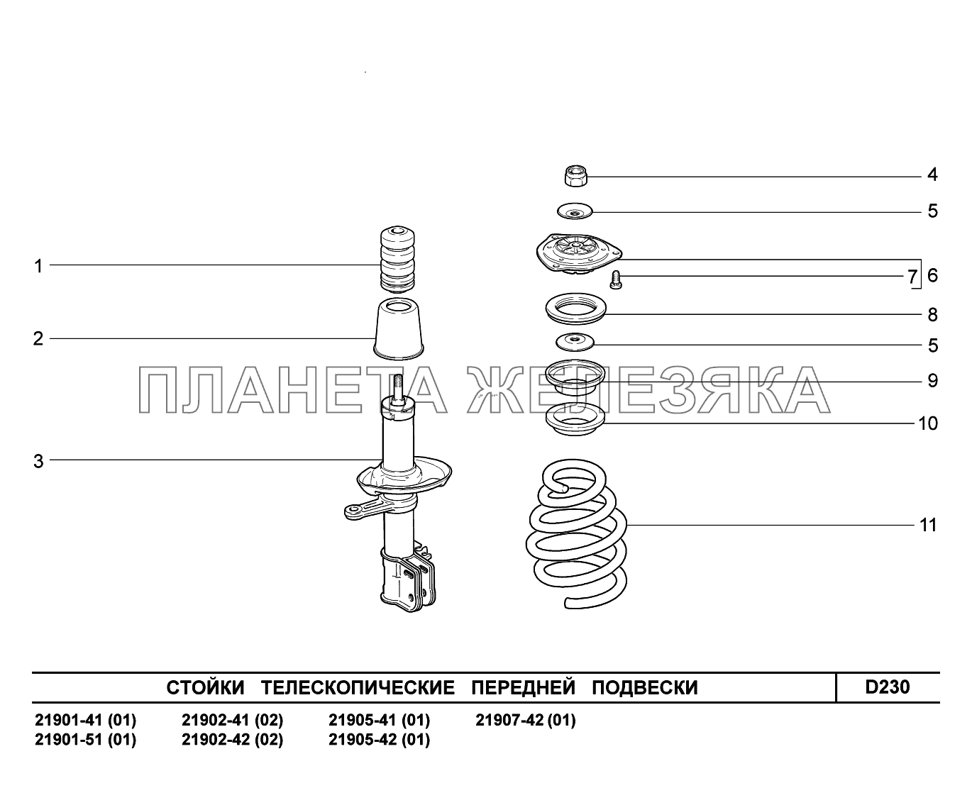 D230. Стойки телескопические передней подвески Lada Granta-2190