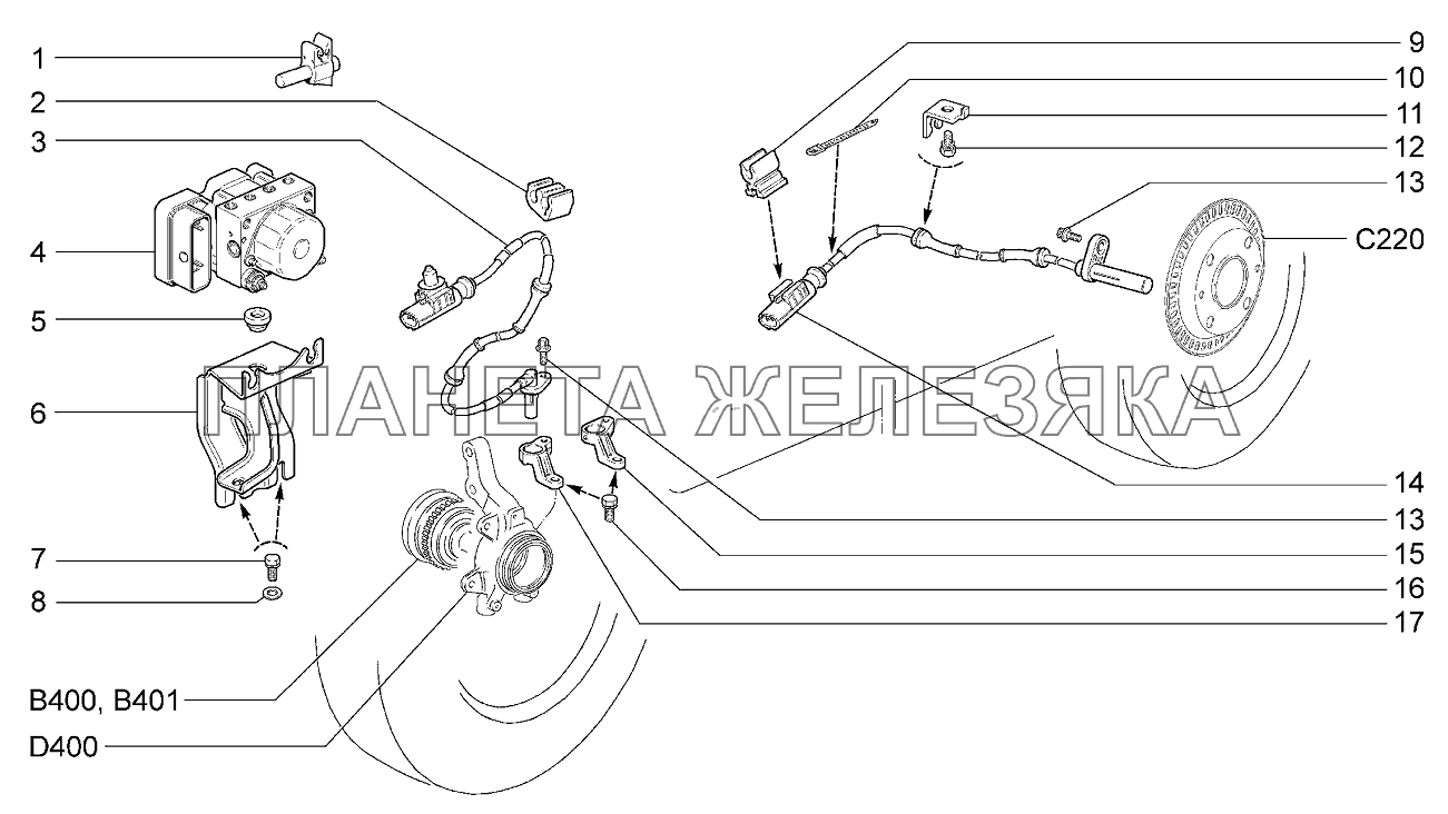 Гидроагрегат и датчики скорости колес Lada Kalina 2192, 2194