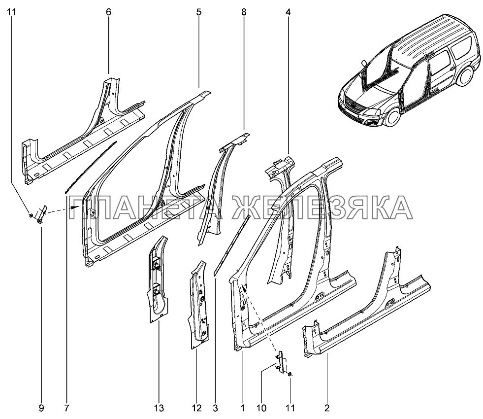 Каркас передних дверей Лада Ларгус 4601