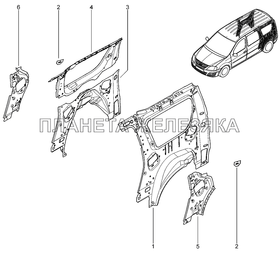 Каркас боковины внешний Лада Ларгус 4601