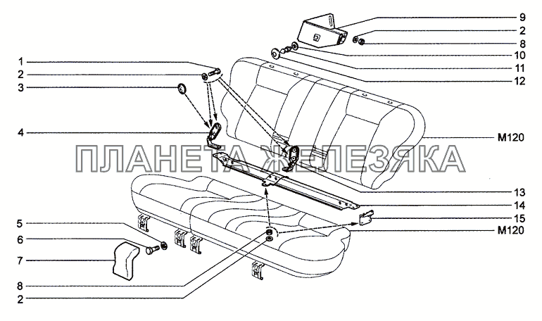 Механизм установки заднего сиденья Chevrolet Niva 1.7