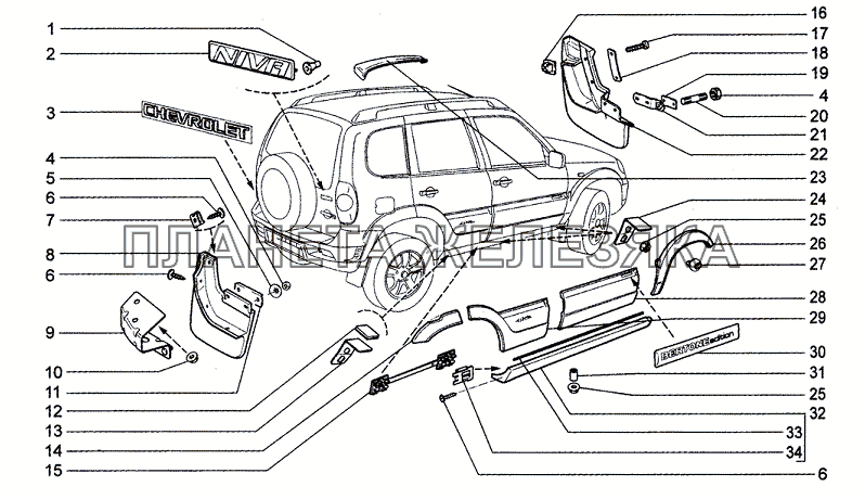Фартуки, накладки и орнаменты (34, 55) Chevrolet Niva 1.7
