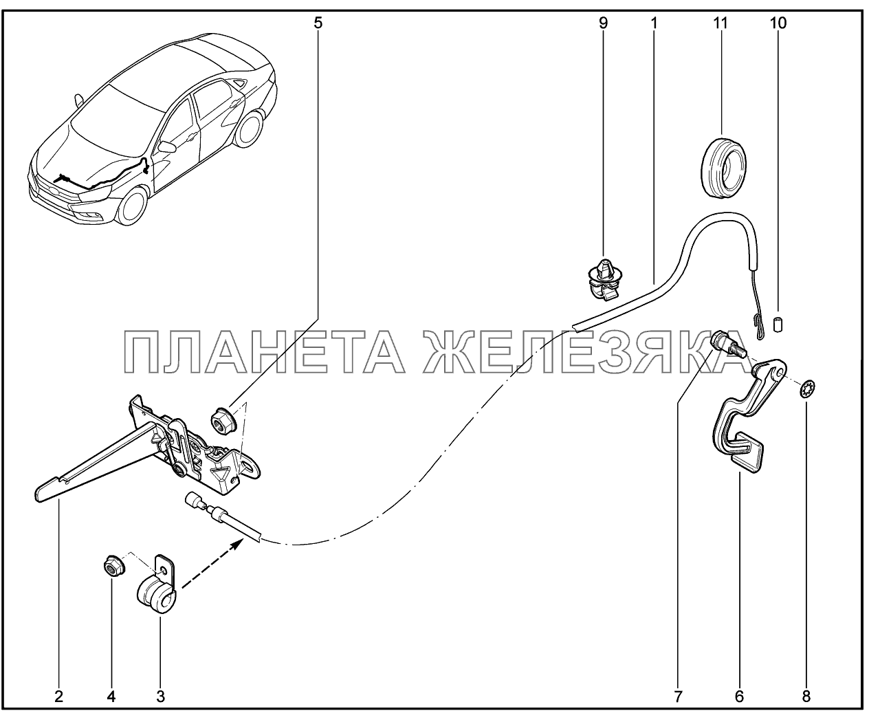 520110. Привод открытия капота Lada Vesta