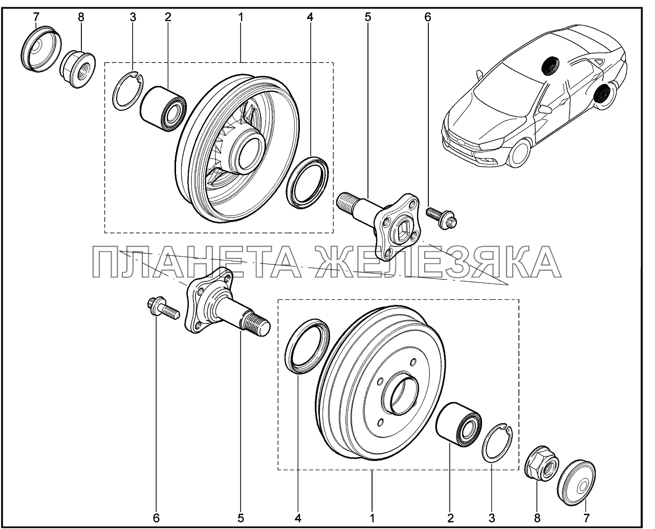 334010. Ступица и барабан задн.тормоза Lada Vesta