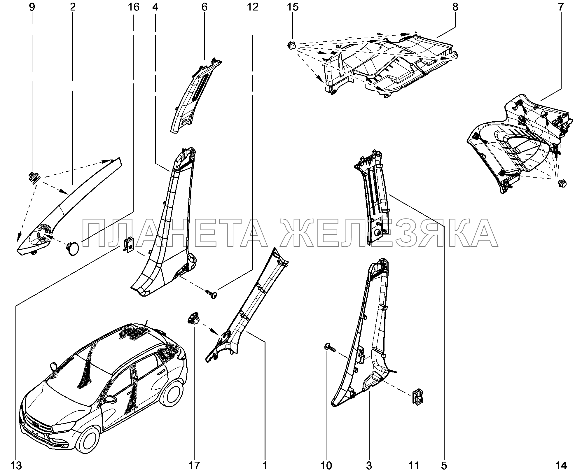 710120. Накладки внутрисалонные Lada Xray