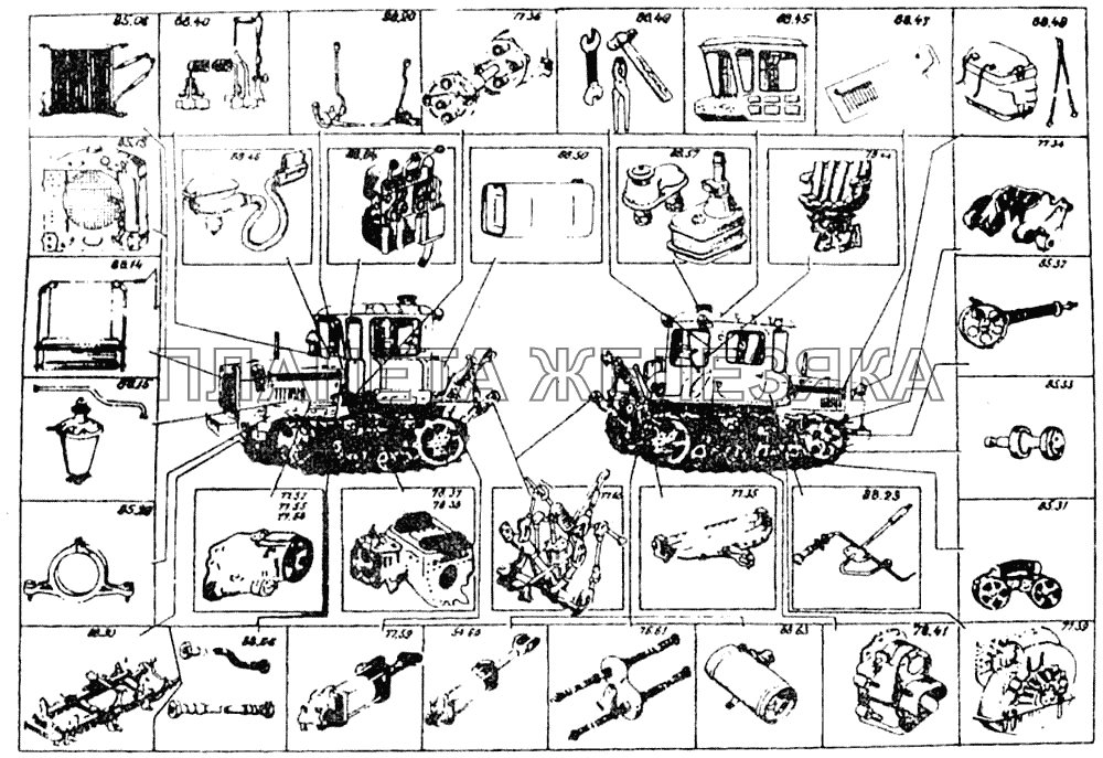 Рисованное оглавление шасси трактора ДТ-75МВ ДТ-75МВ