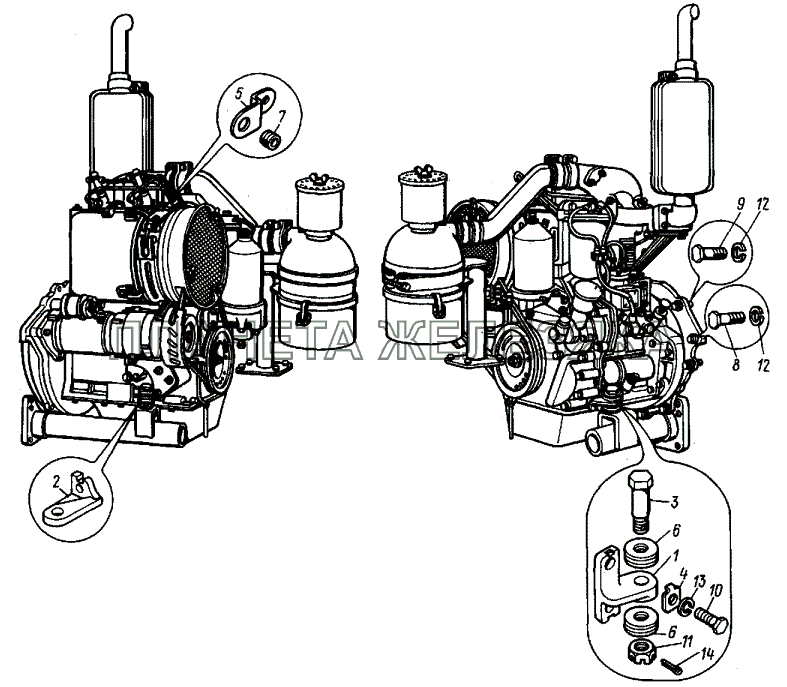 Установка двигателя на трактор Т-30A-80