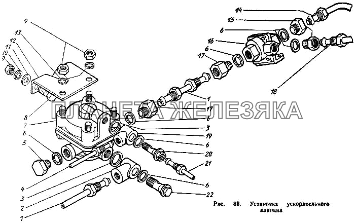 Установка  ускорительного клапана ЗИЛ-431410 Каталог 1989 г.