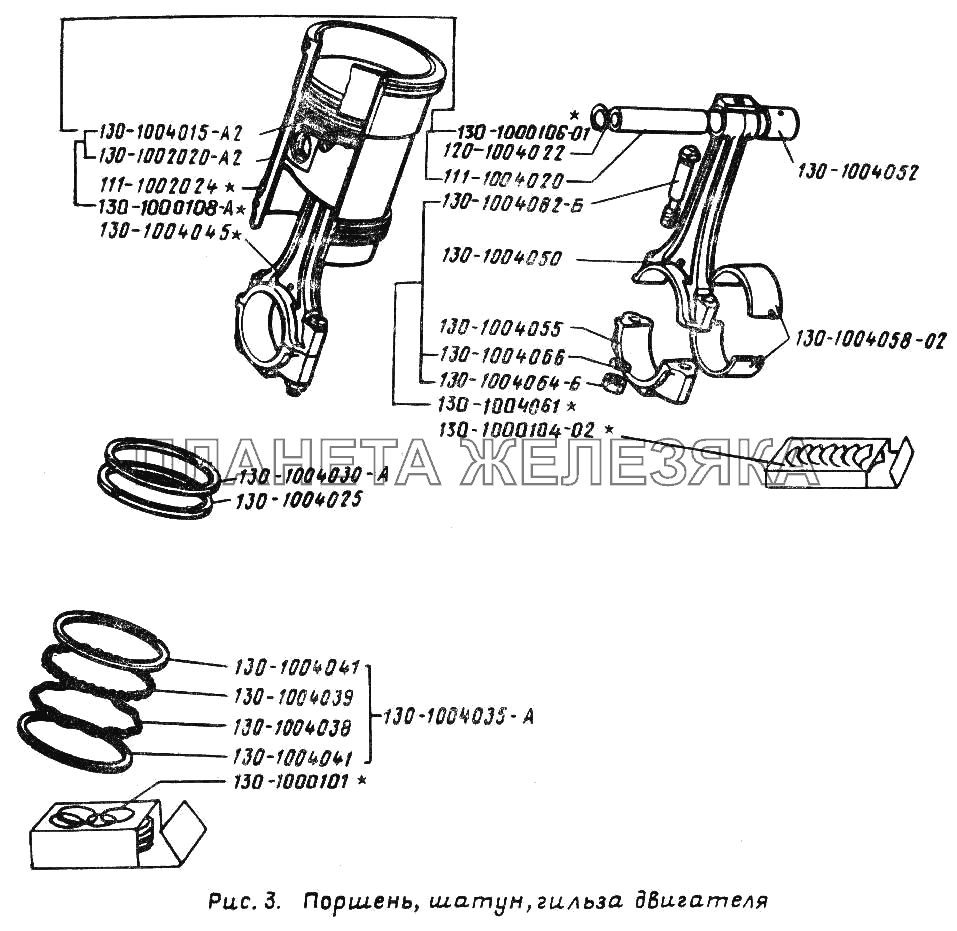 Поршень, шатун, гильза двигателя ЗИЛ-431410 (130)