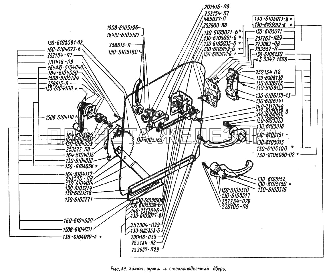 Замок, ручки и стеклоподъемник двери ЗИЛ-431410 (130)