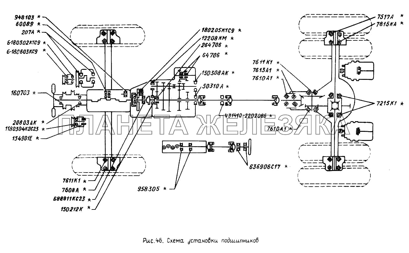 Схема установки подшипников ЗИЛ-431410 (130)