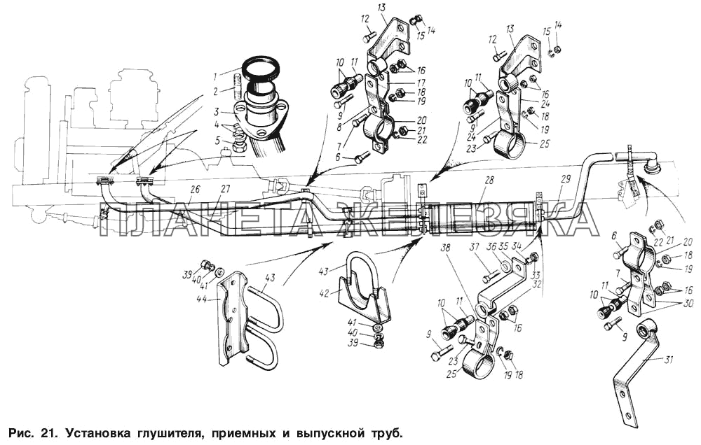 Установка глушителя, приемных и выпускной труб ЗИЛ-131